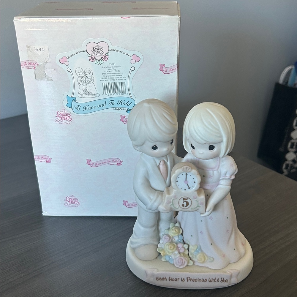 Precious Moments Couple with Clock Figurine